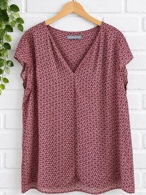Octavia XL Sheer Pink Geometric Print Flutter Sleeve Blouse